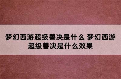 梦幻西游超级兽决是什么 梦幻西游超级兽决是什么效果